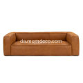 Mid-Century Modern Cigar Rawhide Tan Leather Sofa